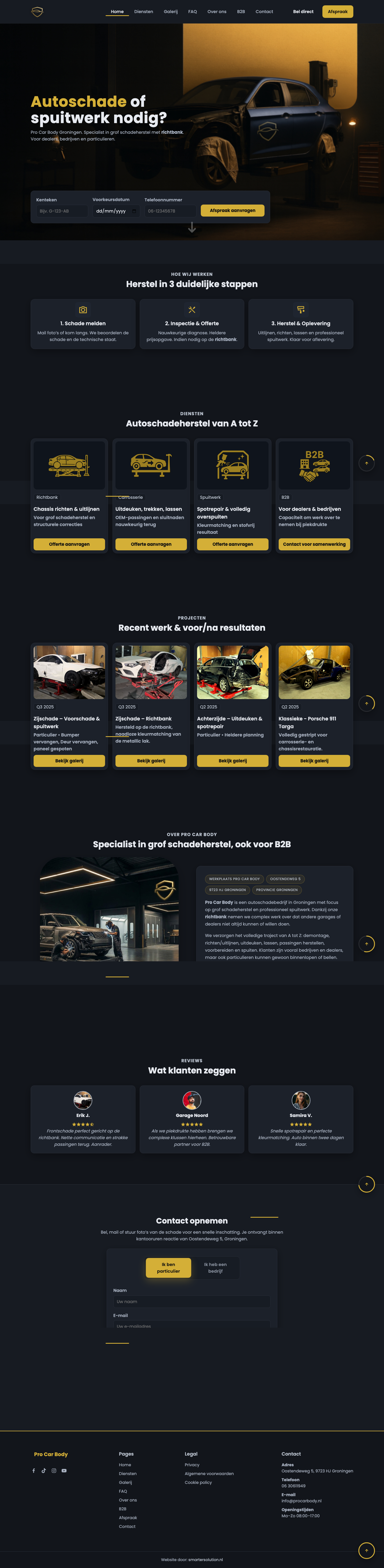 Lange website screenshot van ProCarBody
